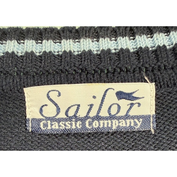 Vintage 90s Sailor Sweater Vest Medium Navy V-neck Cotton Blend Made In Portugal - Picture 3 of 8